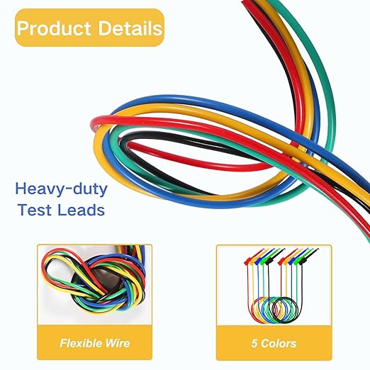 5PCS Test Hook Clips Silicone Test Leads, 20 AWG Multimeter Electrical Test Dual Lead Test Hook Clips for Electronic, Component, Testing Connecting