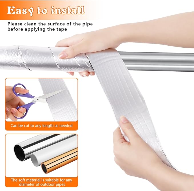 Pipe Insulation Wrap 2" Wide X 32.8 Ft Outdoor Foam And Foil Pipe Wrap Insulation Tape Self Adhesive for Winter Freeze Protection Insulation Wrap for Cold Hot Water Pipes for Reduce Heat Loss (2 roll)