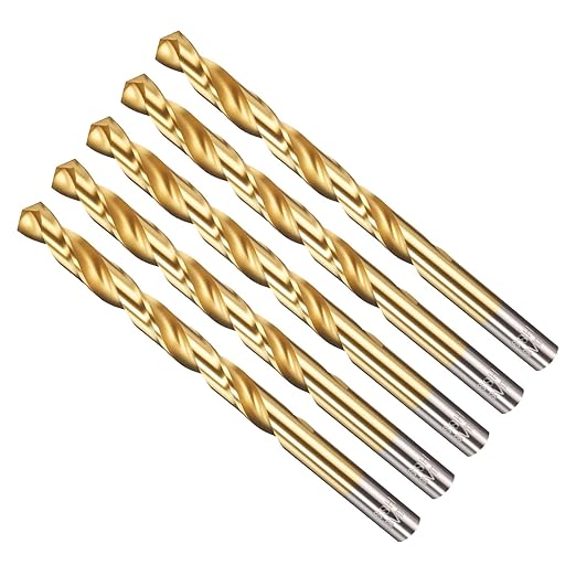 Drill Bit, 5/16" Cutting Diameter, 4341 HSS TiN Coated 135° Cutting Angle Jobber Bits - (Applications: for Drilling Soft Metal Plastic Wood), 5-Pieces