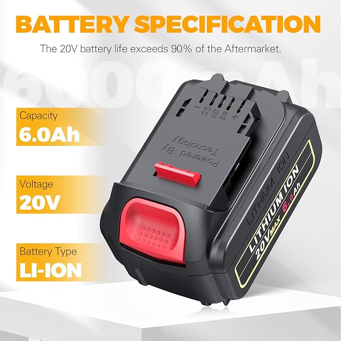 Fancy Buying 6.0Ah 20V Max Battery for DEWALT Battery Replacement for Dewalt 20 Volt Tools DCB206 DCB205 DCB204 DCB203 DCB201 DCB200 DCB181 DCB180 DCD DCF DCG DCS Series 6 Pack