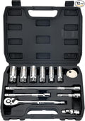 AEROFORCE 12PCS 3/8" Drive Spark Plug Socket Set with Ratchet Handle, Universal Joint, Extension Bar & Spark Plug Gapper, Fits 9/16", 5/8", 3/4", 13/16", 14mm, 18mm, CR-V Steel with Rubber Holder Ring