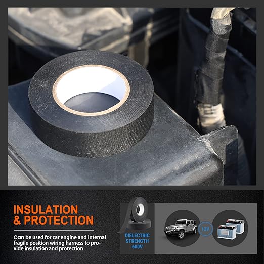 Lichamp 6-Pack Cloth Electrical Tape Automotive, Thicked 9.8 mil x 3/4 in x 66ft, No Residue Fabric Wire Harness Tape High Temp Wiring Loom Tapes, B106