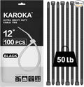 Zip Ties 12 inch (100 Pack), Black, 50 lb, UV Resistant Cable Ties for indoor and outdoor use, by Karoka