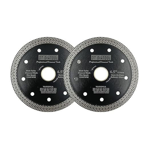 DT-DIATOOL 2pcs Diamond Granite Blade 4-1/2 Inch for Marble, Porcelain, Ceramic, Brick - Mesh Turbo Diamond Segments