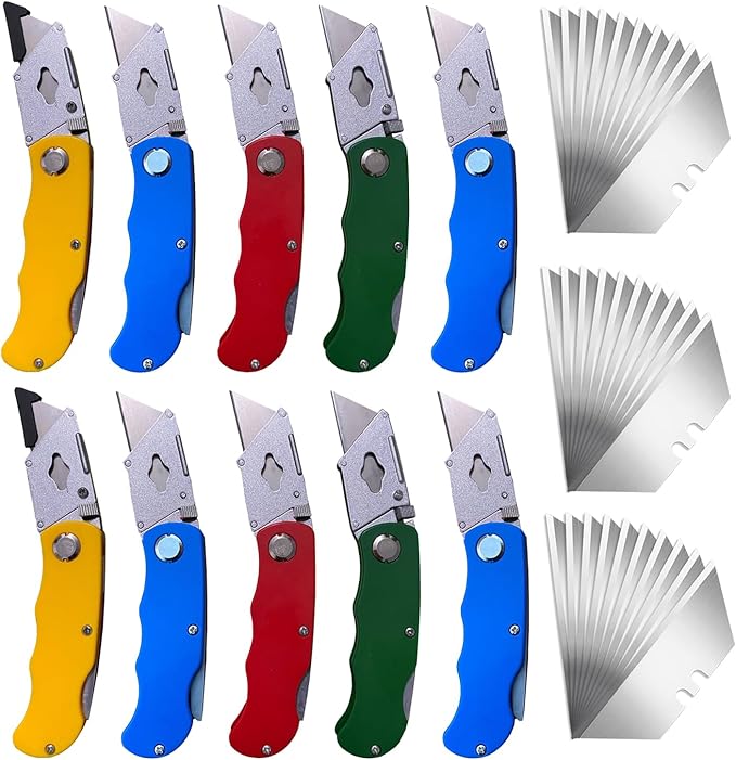 10Pcs Folding utility Knives & 30Pcs Blades Set for Crafts, Heavy Duty Retractable Box Cutters, Exacto Knife, Paper Cutter (Heavy Utility Knife)