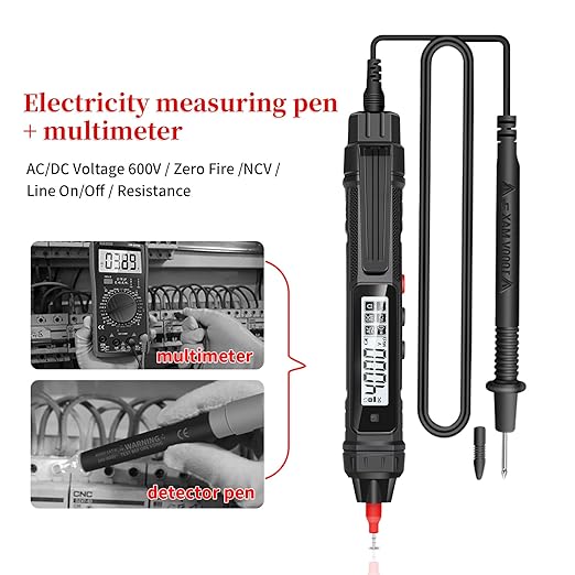 Pen Type Digital Multimeter Voltage Tester NCV Non-Contact Meter 600V Voltmeter, with LCD Backlit Display, Measure AC DC Voltage Resistance Diode Continuity for Electrician Tools