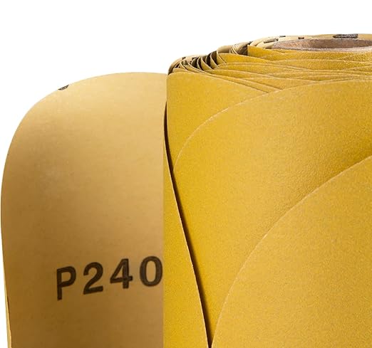 S SATC Premium Gold Sandpaper 6 Inch 100 PCS Sanding Discs 240 Grit Self Adhesive Stickyback Sandpaper Roll Aluminum Oxide PSA Sandpaper Discs for Wood, Metal, and Car Paint