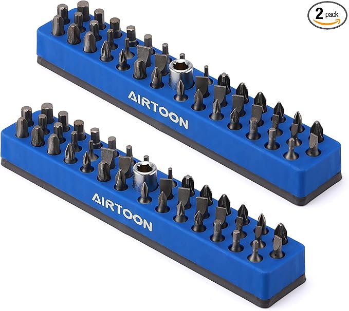 AIRTOON 2PCS 1/4" Magnetic Hex Bit Holder, 43 Holes Bit Storage with Strong Magnetic Base, Magnetic Screwdriver Bit Organizer, Blue