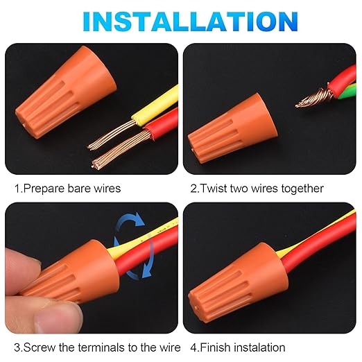 XHF UL Listed 500Pcs Orange 22-14AWG Wire Connector Nuts, Wire Caps for Quick Connection Max.2#14 W/2#16 W/2#18 w/2#20 Min.2#22