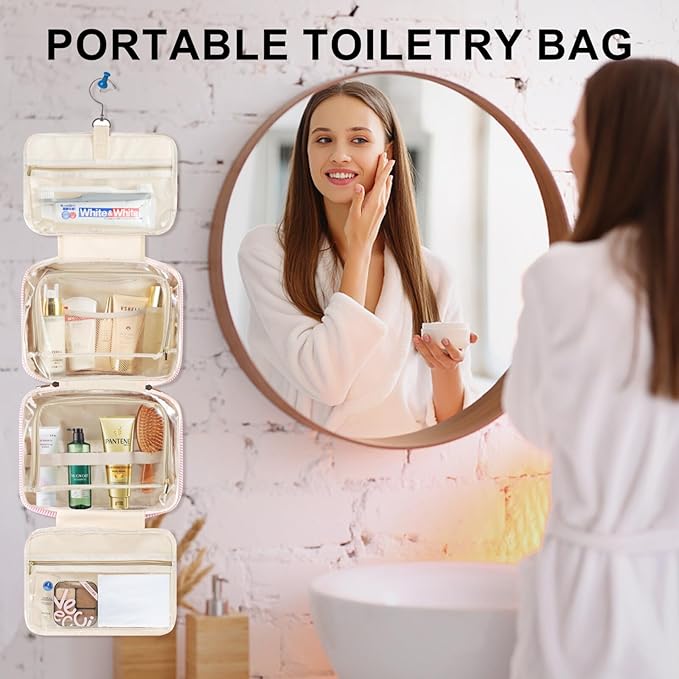 TOPEAST Travel Toiletry Bag for Women - Hanging Toiletry Bag, Large Capacity Personalized Makeup Pouch, Travel Essentials - Letter D, Pink