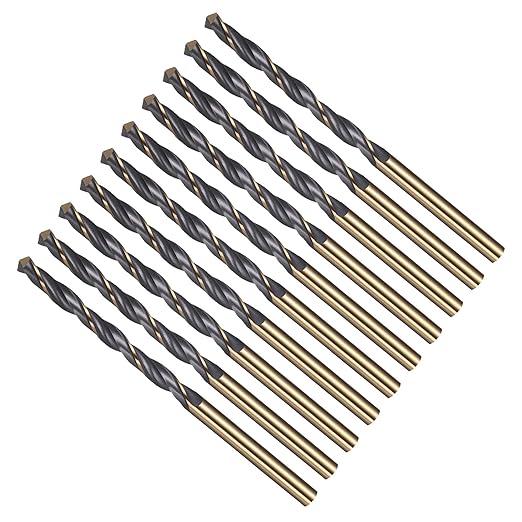 Drill Bit, 4mm Cutting Diameter, 4341 HSS Gold and Black 118° Cutting Angle Number Jobber Bits - (Applications: for Drilling Soft Metal Plastic Wood), 10-Pieces
