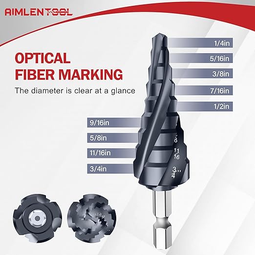 M35 Four Spiral Flute Cobalt Step Drill Bit, 1/4"-3/4" Wear-Resistant TiAlN Coated Four-Flute Step Bit, 1/4" Hex Shank Unibit Step Bit for Metal, Stainless Steel, Aluminum, Wood, Plastic