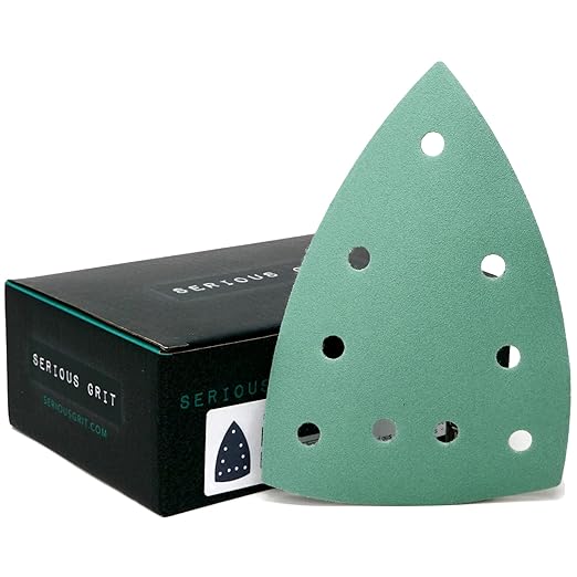 180 Grit 4" x 6" Delta (100mm x 150mm) Triangle Sanding Sheets - Fits Festool DTS 400 & Mirka DEOS Delta Sanders - Heavy-Duty Hook & Loop Film Sandpaper for Detail Sanders - 50 Pack Box