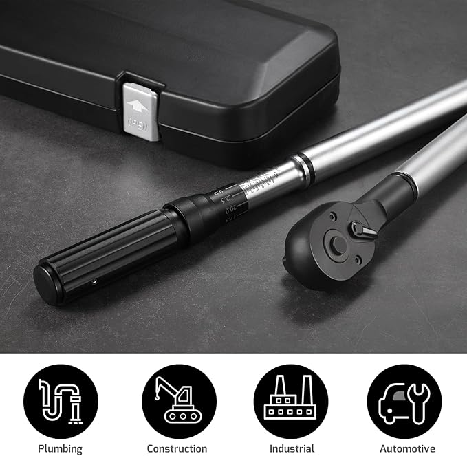 3/4-Inch Drive Click Torque Wrench, Dual-Scale Adjustable Torque Wrench Set with a Hex Key 100-600ft.lb / 135-815Nm