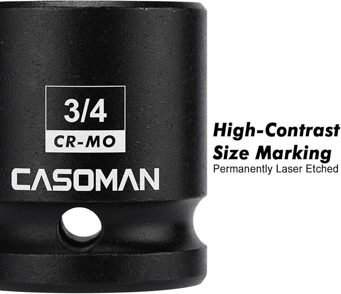 CASOMAN 1/2"Drive 3/4" Budd Wheel Impact Socket, 4-Point Square Socket, CR-MO