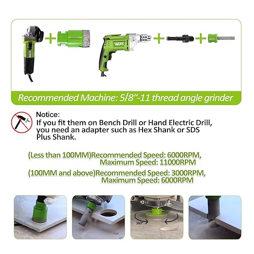 Diamond Core Drill Bits Set - 25/35/50/65/100mm+25F+SDS Tile Hole Saw Kit for Porcelain Ceramic Tile Granite Marble(7PCS)