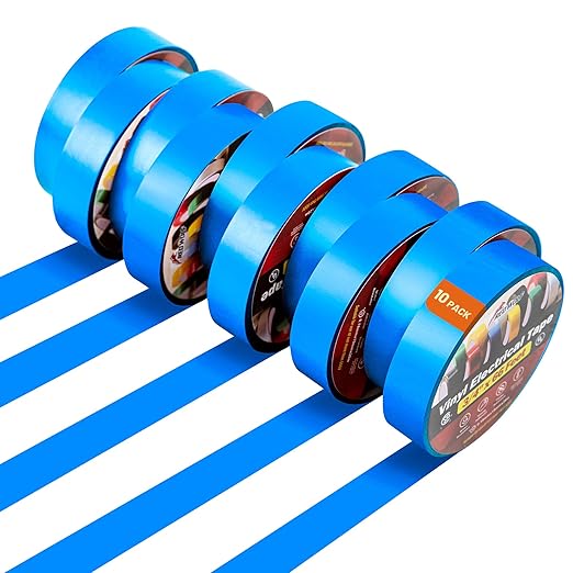 RED WOLF 10 Pack Blue Electrical Tape 3/4 Inch x 66 Ft Industrial Grade UL/CSA Listed 7 Mil Thick Flame Retardant High Temp Waterproof Electrical PVC Tape Electric Super Vinyl Rated 600V