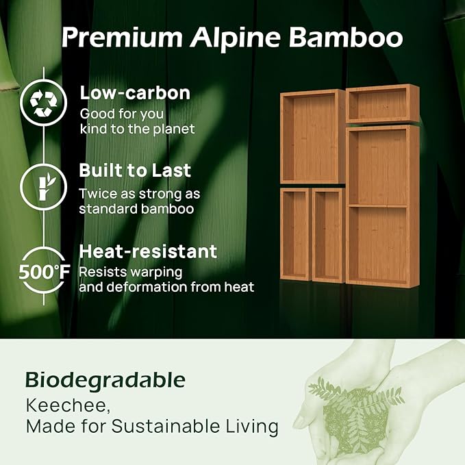 5-Piece Bamboo Drawer Organizer Set, 2.2" Deep | Multi-Use Organizers for Utensils, Silverware, Cutlery, Desk, Bathroom, Junk Drawer & Makeup, Non-Slip Feet Included.