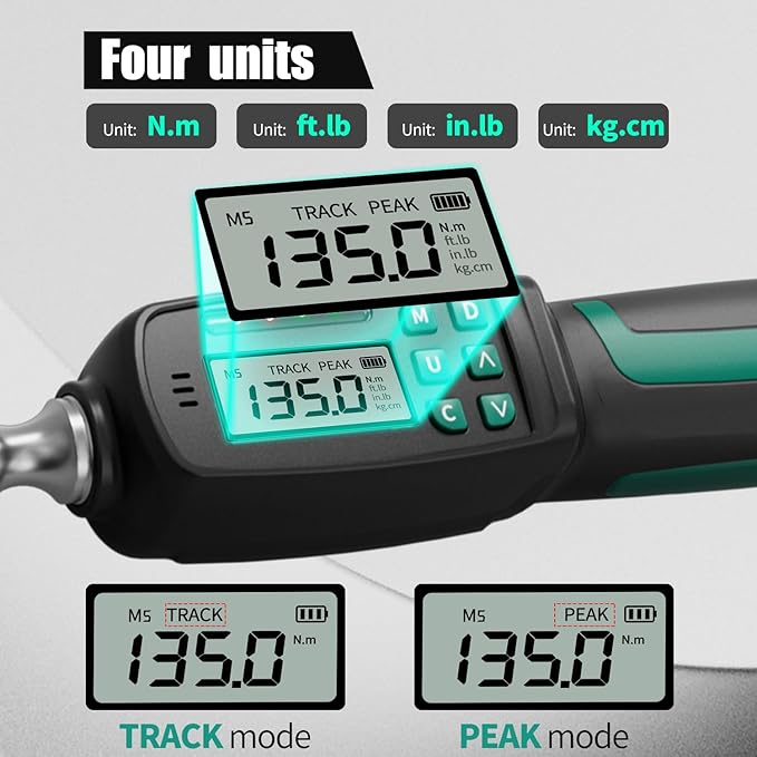 1/2-Inch Drive Digital Torque Wrench, 5-99.5 ft-lb (6.8-135 Nm), ±2% Accuracy - Professional Electronic Wrench with Buzzer & LED Alerts for Precision Automotive, Motorcycle & Engine Work