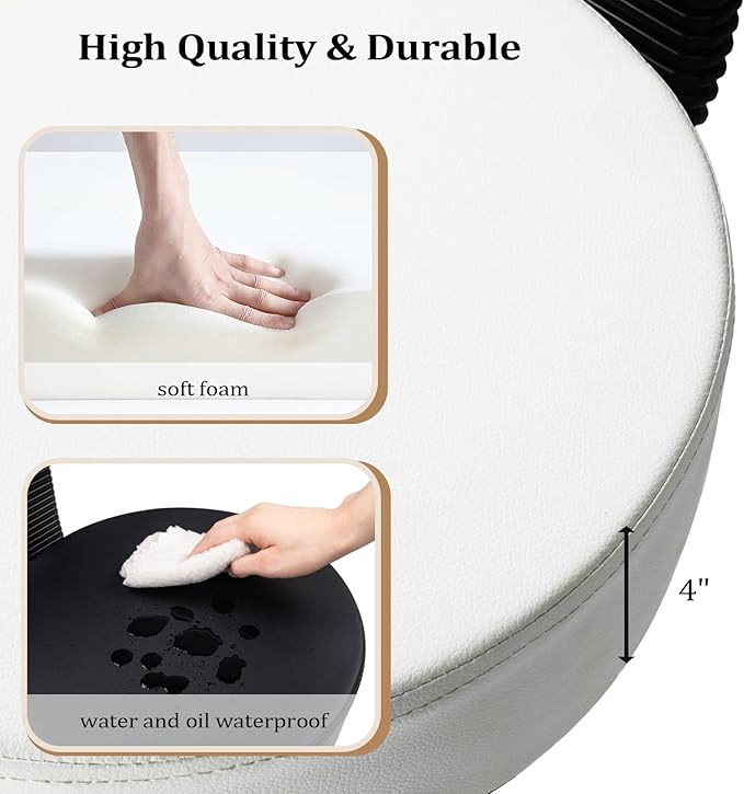 OmySalon Drafting Chair,Ergonomic Office Desk Chair with Back Support,Tall Adjustable Rolling Stool with Footrest & Thick Seat Cushion,Computer Chair for Salon Medical Spa Home Bar Kitchen, White