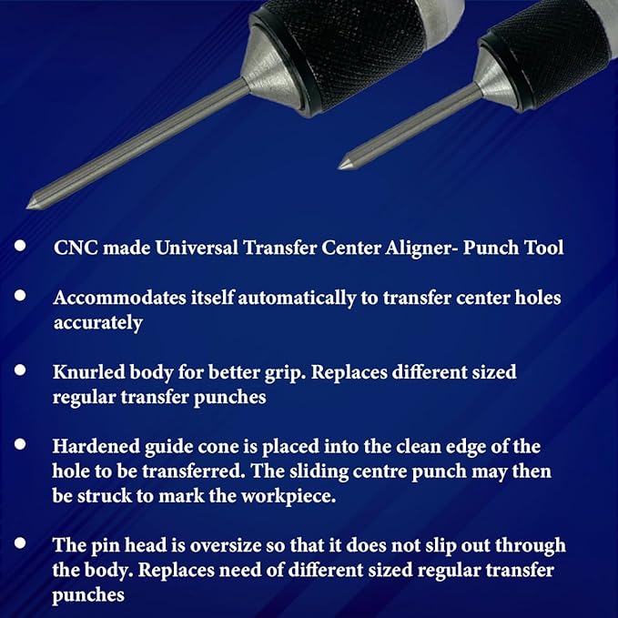 Universal Transfer Center Aligner- Punch-Hardened Pin (Set of 2 (Range 1/4" to 1"))
