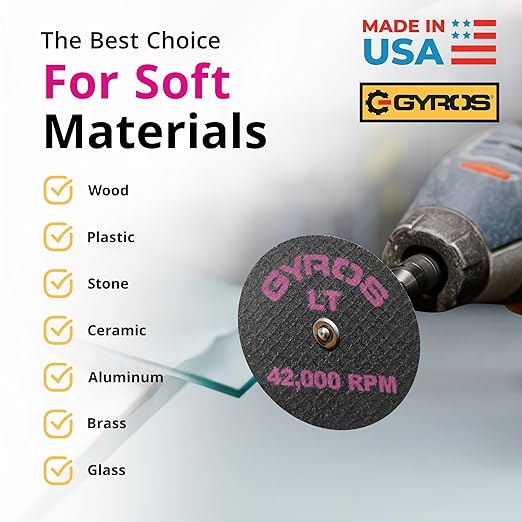 GYROS Cut-Off Wheels for Rotary Tools – 1.75” Low-Tensile Fiberglass Reinforced, 12-Pack | Cuts Wood, Plastic, Stone, Ceramic, Aluminum, Copper, Brass | Made in USA 11-21702/12