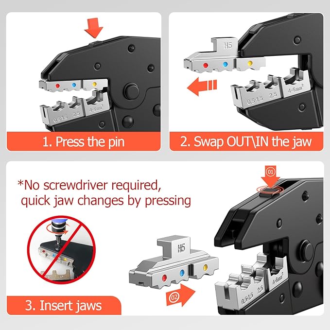 Preciva 6 PCS Crimping Tool Set, Ratcheting Wire Crimper Tool for Heat Shrink,Insulated Nylon,Non-Insulated Connectors,Open Barrel,Ferrule Terminals,Solar Connectors
