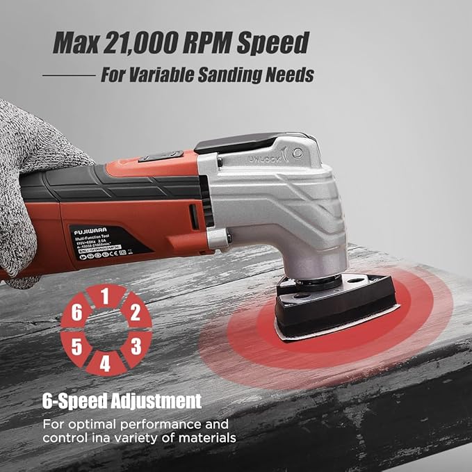 FUJIWARA Oscillating Tool Multi-Tool Kit, 2.5Amp 6 Variable Speed with Quick Lock Blade Change, Oscillating Saw Tool Angle 3.2°for Sanding Cutting Grinding with 33pcs Accessories