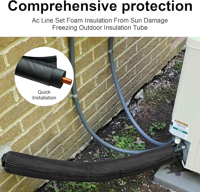 AC Pipe Cover Insulation Sleeve, 72x10.2in Universal HVAC Line Set Cover, Heavy-Duty 600D Oxford Waterproof with Reflective Foil, Prevents Freezing & Condensation for Mini Split/Heat Pump Lines