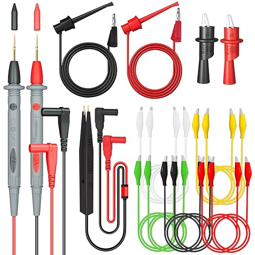Electrical Multimeter Test Leads Set with Alligator Clips Crocodile Alligator Clips Electrical Test Hook Test Probes Lead Professional Kit for Electric Circuit Connection, DIY School Experiments