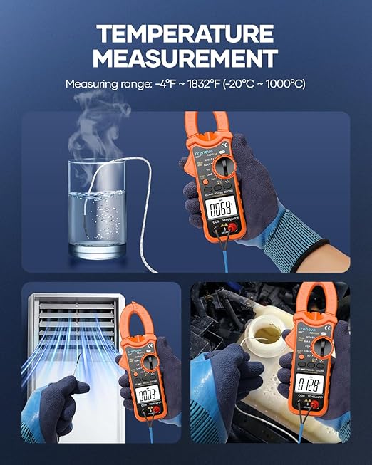 Crenova Digital Clamp Meter Multimeter 6000 Counts TRMS Voltage Tester Amp Meter for AC/DC Current/Voltage,Resistance,Capacitance,Frequency,Duty Cycle,Temperature,Continuity,Diode,NCV,Live Wire Test