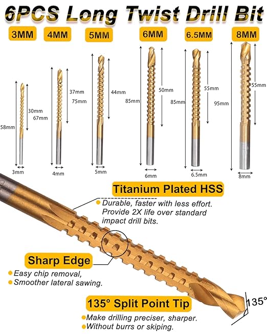 Rocaris 32 Pack Woodworking Chamfer Drilling Tools, Including Countersink Drill Bits, L-Wrench, Wood Plug Cutter, Step Bit, Center Punch, Cutting Twist Bits