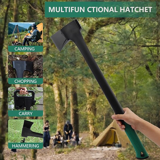 Camping Hatchet 28 Inch,Survival Hatchet Tactical for Wood Chopping and Kindling,Hatchet Axewith V Grind Blade, Lightweight Nylon Fiber Handle,for Outdoor Survival, Gardening, Hiking (L)