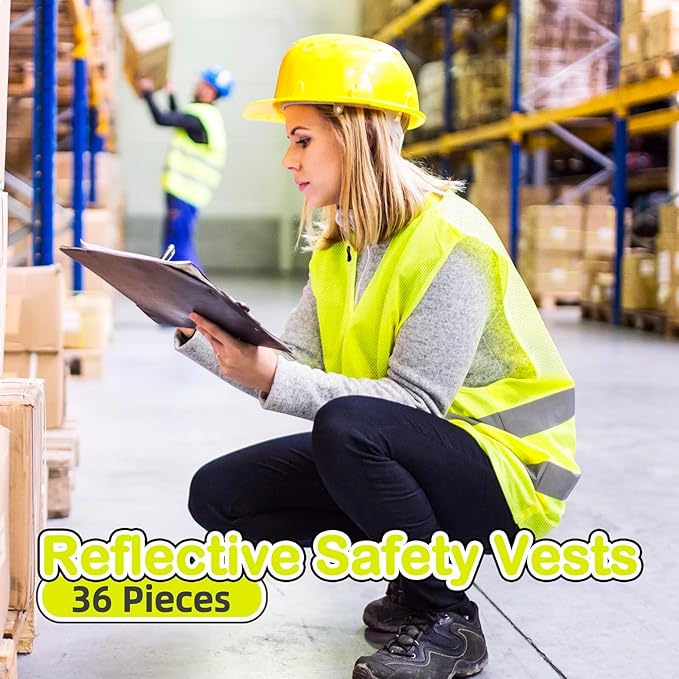 36 Pack High Visibility Safety Vest Bulk Reflective Mesh Security Vest with Silver Strip for Men Women