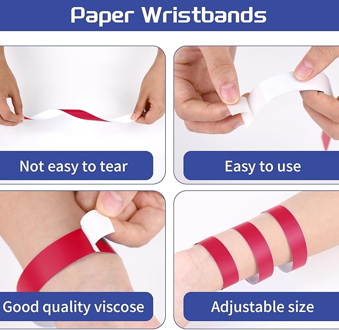 500 Pcs Red Paper Wristbands for Events Waterproof Neon Wrist Bands Adhesive Concert Identification Wristbands Hand Bands for Events (Red)
