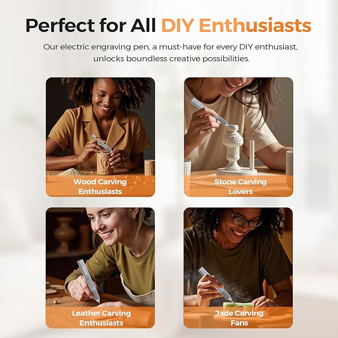 Portable Cordless Engraving Pen, Rechargeable Engraver Pen for Artists & DIYers, Engraving 60+ Surfaces, Free 7 Bits, Beginner Friendly Etching Tool for Customization Metal Wood Glass Plastic