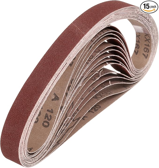 HARFINGTON 1-1/8 x 21 Inch Sanding Belts, 15 Pcs 120 Grits Aluminum Oxide Abrasive Belt Sander File Belt for Woodworking, Metal Polishing, Knife Sharpener