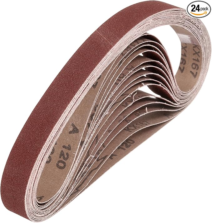 HARFINGTON 3/4 x 12 Inch Sanding Belts, 24 Pcs 120 Grits Aluminum Oxide Abrasive Belt Sander File Belt for Woodworking, Metal Polishing, Knife Sharpener