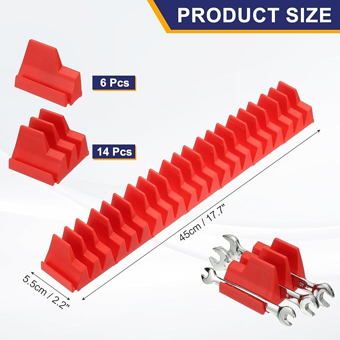 PATIKIL 46pcs Magnetic Wrench Organizer for Tool Box, Magnetic Modular Wrench Organizer Holder Toolbox Universally for 46 Tools Drawer Chest Ratcheting Offset Wrenches, Red