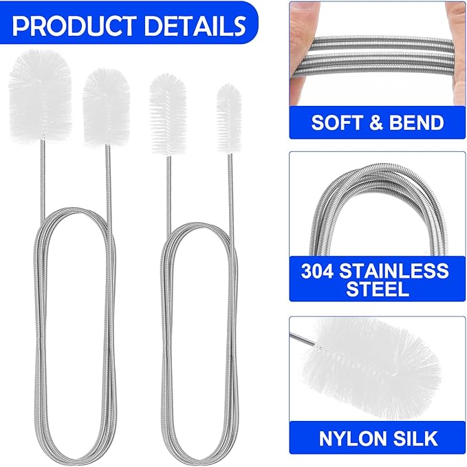 12pcs Flexible Drain Brush 78 Inch Pipe Cleaning Brush 63 Inch Drain Cleaner Brush 59 Inch Hose Brush and 3 Pcs 9 Inch Straw Cleaner Brush for Straws Kitchen Sink Plumbing Shower Drain Tube (White)