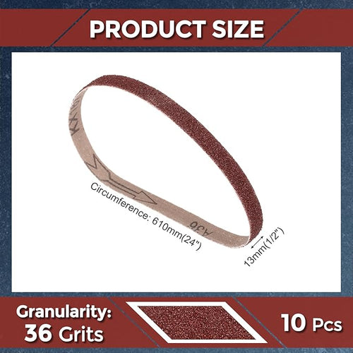 10 Pack Sanding Belts 1/2 x 24 Inch 36 Grit Aluminum Oxide Abrasive Sandpaper for Belt Sander Metal Grinding Wood Working Weld Rust Removal