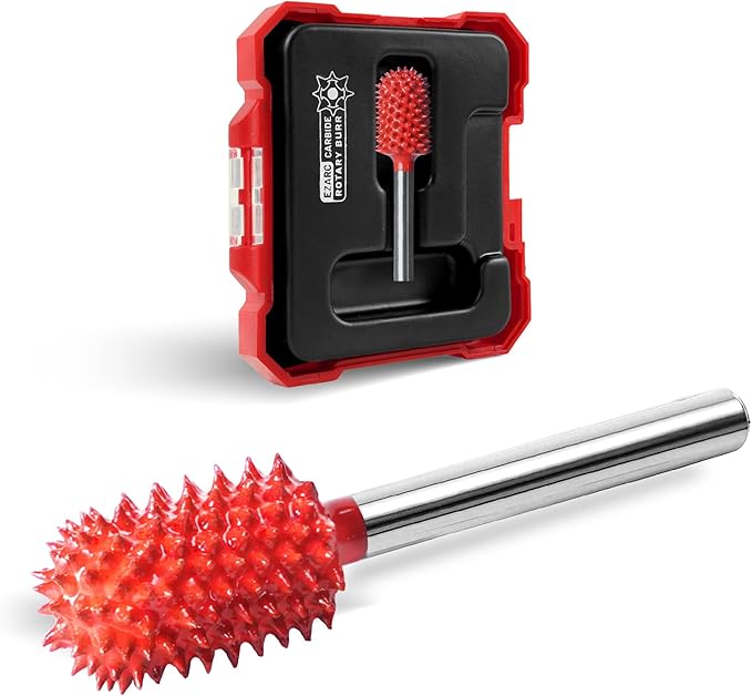 EZARC Tungsten Carbide Rotary Burr, 1/8’’ Shaft Ball Nose Tip Wood Carving Bit, Very Coarse Engraving & Material Removal Tool with Storage Case