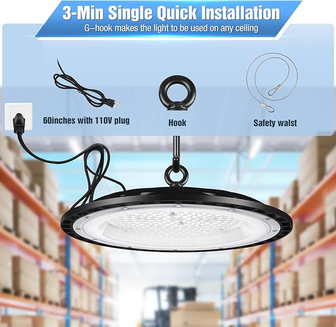 6 Pack 240W UFO Led High Bay Light Fixture,120VAC,40000LM,5000K Daylight Commercial Shop Bay Lighting,[1050W MH/HPS Equiv.] US Plug Area Lighting for Garage/Warehouse/Barn/Gym/Factory/Workshop