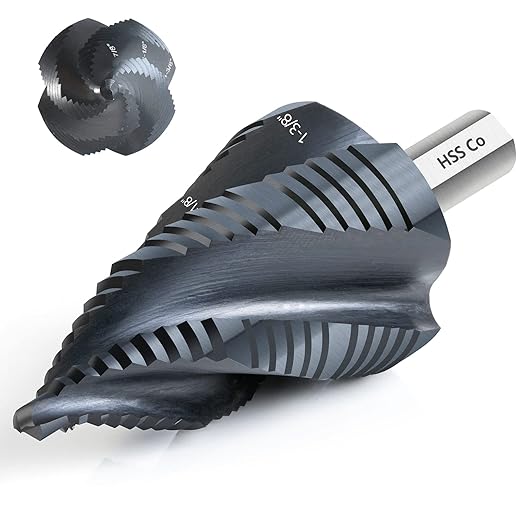 M35 Cobalt Step Drill Bit, Four Spiral Flute Unibit Step Drill Bit (3/16"-1-3/8") Wear-Resistant TiAlN Coated, 3/8" Shank for Metal, Carbon Steel, Stainless Steel, Wood, Plastic (19 Size)