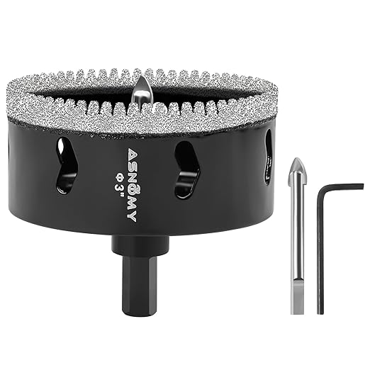 3 Inch Diamond Hole Saw with Pilot Drill Bit, 3" Serrated Brazing Tile Hole Saw Diamond Core Drill Bits with Guiding Bit for Ceramic Porcelain Tile Glass Stone Granite Marble