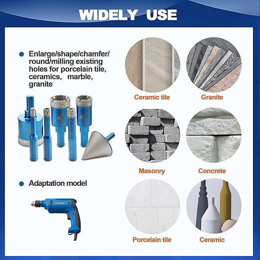 Tile Hole Saw Kit - BRSCHNITT Diamond Core Drill Bit Set 6/8/10/20/25/35mmDrill Bit &2" Diamond Chamfer Bit for Porcelain Tile Ceramic Marble Granite