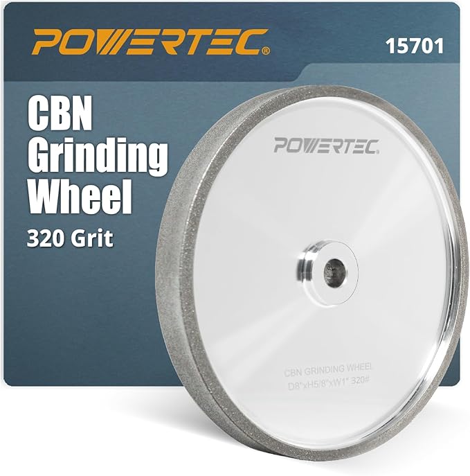 POWERTEC CBN Grinding Wheel 8 Inch 320 Grit, Bench Grinder Wheel for Sharpening HSS Tools, Lathe Tools & Chisel Set, 8" x 1" Wide, 5/8" Arbor Bench Grinder Wheels for Bench Grinder, 1 PK (15701)