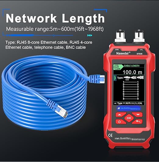 Network Cable Tester Ethernet Wire Tracer Cable Toner Generator RJ45 CAT5 CAT6 CAT7 CAT8 UTP STP RJ11 BNC Tester 3.5-inch Screen QC Test Cable Length Cable Maping Port Flashng Tester (ET835)