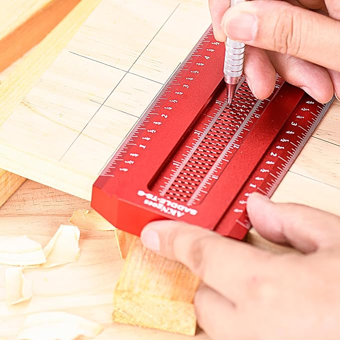 Woodworking Scriber Saddle T-Square Ruler 8in, for Carpenter Work, Layout and Measuring Tools