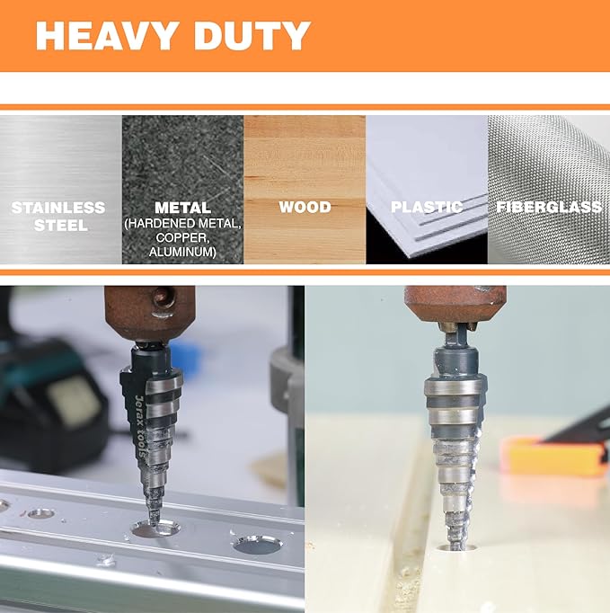 M2 HSS Quick Change 1/2", 1/2" & 7/8" Step Drill Bit Set Double Fluted Drill Bits for Hole Drilling in Stainless Steel, Copper, Aluminum, Wood, Plastic……